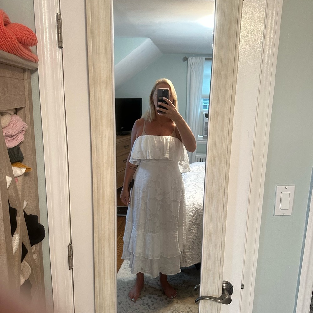 Lulu's White Ruffle Midi Dress